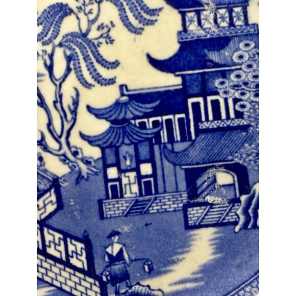 Vintage Burleigh Ware Willow Scalloped Gold Rimmed Bread Plate 7 - 1/2" Diameter - Picture 3 of 9